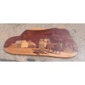 Hand Carved and Inlayed Marquetry wood signed picture app.40L x 18 cms high vintage