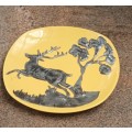 Pewter hand ART `Buck` vintage wall plate approximately 24 x 24 cms