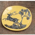 Pewter hand ART `Buck` vintage wall plate approximately 24 x 24 cms