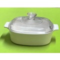 Corning Ware `French White` lidded dish 2 Litres A-2-B U.S.A. app. 26 x 22 x 13 cms high