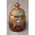 Raised Enamel Floral Glass Tumbler Lidded Pot hand painted