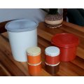 TUPPERWARE Vintage 2 x lidded Canisters 4 x Salt, Pepper, Spice Stack with 2 x lids