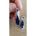 Blue Sapphire Women Fashion Dangle Drop Earrings 925 Silver