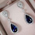 Vintage Women Blue Sapphire Jewelry Drop Dangle Earrings