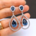 Blue Crystal Earrings Silver Fashion Big Drop Earrings