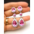 Luxury Pink Crystal Sapphire Women's Earrings Love Drop Shaped High Quality Earrings