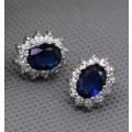 Princess Kate Blue Crystal Sapphire Gem Gold Plated Earrings