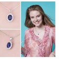 Princess Kate Blue Crystal Sapphire Gem Pendant with Chain Gold Plated