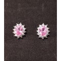 Pink Princess Di Crystal Earrings Silver Fashion Oval Earrings