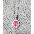 Pink Princess Di Oval Crystal Pendant Silver with Chain