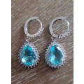 Vintage Women Aque Blue Sapphire Jewelry Drop Dangle Earrings