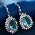 Vintage Women Aque Blue Sapphire Jewelry Drop Dangle Earrings