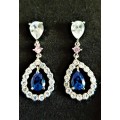 Luxury Blue Crystal Sapphire Women's Earrings Love Drop Shaped High Quality Earrings