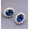 Princess Kate Blue Crystal Sapphire Gem Gold Plated Earrings