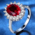 Princess Kate Red Crystal Sapphire Gem 18K Gold Plated Wedding Ring