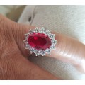 Princess Kate Red Crystal Sapphire Gem 18K Gold Plated Wedding Ring