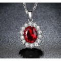 Princess Kate Red Crystal Sapphire Gem Pendant with Chain Gold Plated