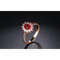 Princess Kate Red Crystal Sapphire Gem 18K Rose Gold Plated Wedding Ring