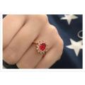 Princess Kate Red Crystal Sapphire Gem 18K Rose Gold Plated Wedding Ring