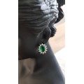 Princess Di Green Crystal Sapphire Gem Ring,Earrings & Pendant Set Gold Plated Wedding Ring