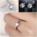 Princess White Crystal Sapphire Gem Ring,Earrings & Pendant Set Gold Plated Wedding Ring