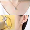Princess White Crystal Sapphire Gem Ring,Earrings and Pendant Set Gold Plated Wedding Ring