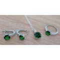 Eve Lurent Green Crystal Sapphire Gem Ring,Earrings & Pendant Set Gold Plated Wedding Ring