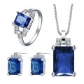 Misso Classic Blue Crystal Sapphire Gem Ring,Earrings & Pendant Set Gold Plated Wedding Ring