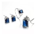 Misso Classic Blue Crystal Sapphire Gem Ring,Earrings & Pendant Set Gold Plated Wedding Ring
