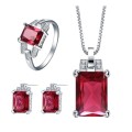 Misso Classic Red Crystal Sapphire Gem Ring,Earrings and Pendant Set Gold Plated Wedding Ring