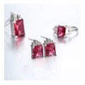 Misso Classic Red Crystal Sapphire Gem Ring,Earrings and Pendant Set Gold Plated Wedding Ring