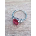 Misso Classic Red Crystal Sapphire Gem Ring Gold Plated