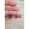 Misso Classic Red Crystal Sapphire Pendant Set Gold Plated