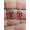Misso Classic Red Crystal Sapphire Earrings Set Gold Plated