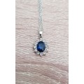Princess Kate Blue Crystal Sapphire Gem Pendant with Chain Gold Plated