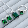 Misso Classic Green Crystal Sapphire Gem Ring,Earrings and Pendant Set Gold Plated Wedding Ring