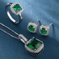 lady Eve  Green Crystal Sapphire Gem Ring,Earrings & Pendant Set Gold Plated Wedding Ring