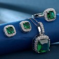 lady Eve  Green Crystal Sapphire Gem Ring,Earrings & Pendant Set Gold Plated Wedding Ring