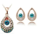 Angel water Blue/Green Rhinestones Pendant and Earrings Set fashion Jewelry