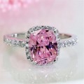 Lady Ann Pink Cushion Cut  Crystal  Ring for Women **925 Sterling Silver**