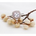 Victoria Wieck Luxury Square Bridal Ring  Encrusted with Pink and White Stones 925 Sterling Silver