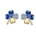 Crystal Clover Blue 4 Leaf leaves heart  Earrings Jewelry