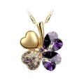 Crystal Purple Clover 4 Leaf leaves heart pendant Jewelry