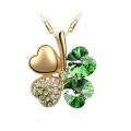 Crystal Green Clover 4 Leaf leaves heart pendant Jewelry