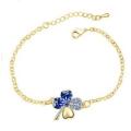 Crystal Blue Clover 4 Leaf  heart Bracelet Jewelry