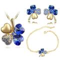 Crystal Blue Clover 4 Leaf  heart Bracelet Jewelry