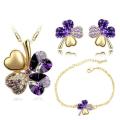 Crystal Purple Clover 4 Leaf  heart Earrings Jewelry