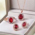 Villa Rose Rose gold Red Austrian Crystal jewelry set 3pcs ring + necklace earrings for woman