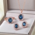 Villa Rose Rose gold Blue Austrian Crystal jewelry set 3pcs ring + necklace earrings for woman