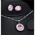 Princess Di Pink Crystal Sapphire Gem ,Earrings and Pendant Set Gold Plated Wedding